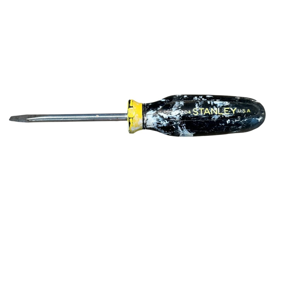 Stanley 66-204 Flat Head Screwdriver Black Yellow Handle Made in USA Vintage